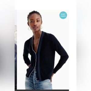 J. Crew Marino Wool Cardigan with White Trim